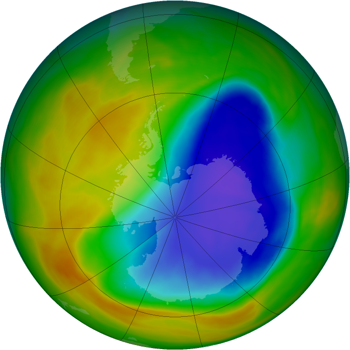 Antarctic ozone map for 25 October 2007